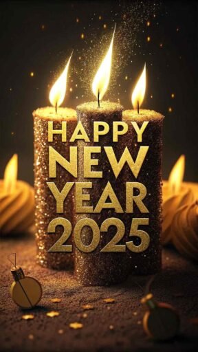 A candlelight sparkle-themed happy new year 2025 free image with glowing bold text.