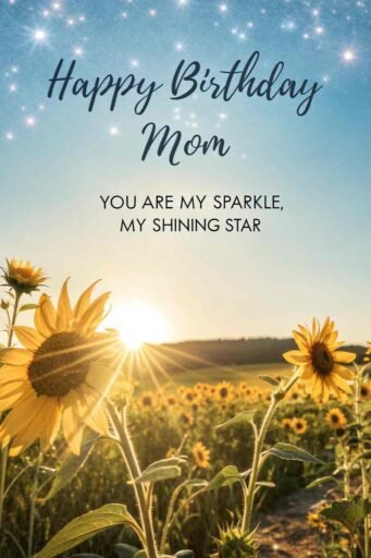 This glittering sunflower design creates a joyful happy birthday mom image with sunflowers, full of light and celebration.