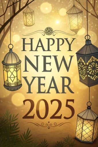 Celebrate with this "happy new year 2025 image for download," featuring bold text and glowing festive lanterns.