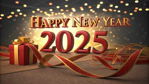 Wrap up the joy with this "happy new year 2025 image for download," featuring bold text and festive ribbons.