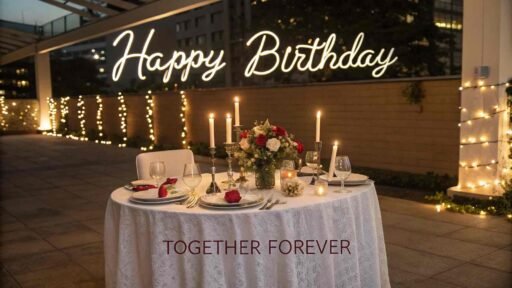 A warm, intimate birthday wish for your girlfriend. "Happy birthday" in a beautiful font, paired with romantic words like "Every moment with you is a gift."