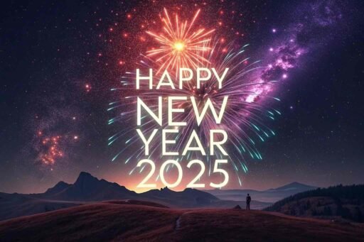 A starry cosmic design with "happy new year 2025 hd image" in glowing bold text.