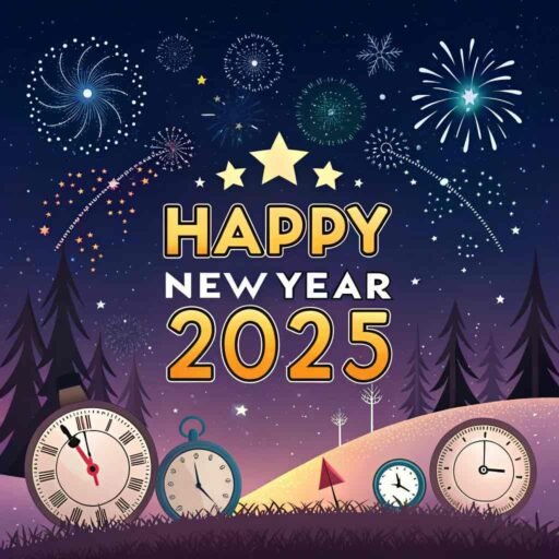 A countdown celebration with "happy new year 2025 hd image" and glowing midnight effects.