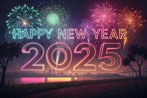 A retro glow-themed celebration with "happy new year 2025 hd image" in glowing text.