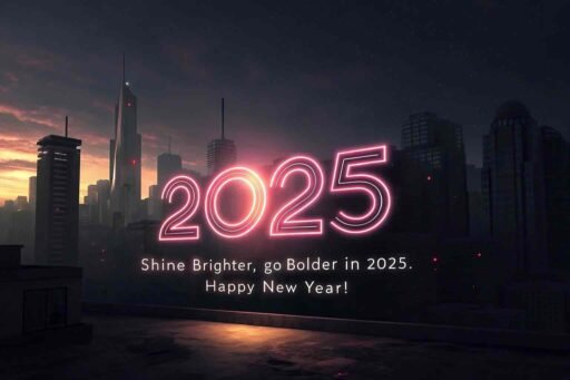 A happy new year 2025 wish image with quote featuring bold neon text and an urban celebration vibe.