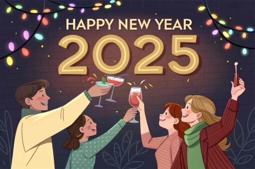 A house party scene with the theme "happy new year funny pic."