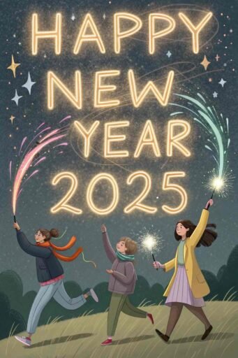 A glowing sparklers scene showing "happy new year funny pic."