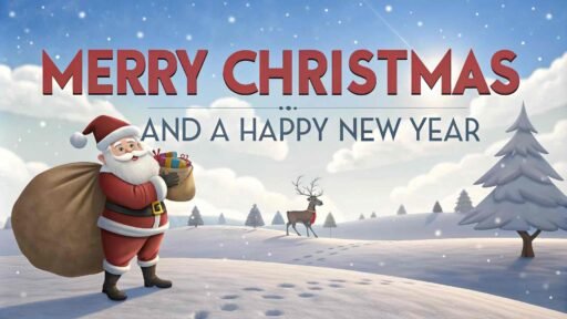 A picture of merry christmas and happy new year featuring Santa Claus. The phrase "Merry Christmas and A Happy New Year" is clearly written in big text.