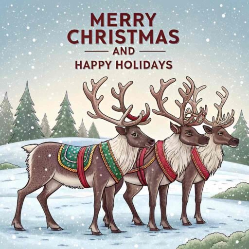 A charming "merry christmas and happy holidays image" featuring festive reindeer and clear holiday text.