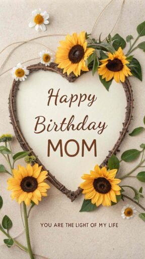 Celebrate your mom’s special day with this gorgeous sunflower design, featuring a heart shape and a clear "Happy Birthday Mom" message. It’s a perfect way to say "I love you."