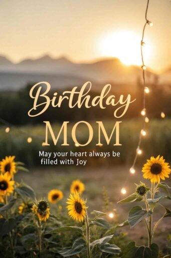 A glowing design with golden lights and sunflowers, perfect for wishing happy birthday mom images with sunflowers that reflect her beauty and grace.