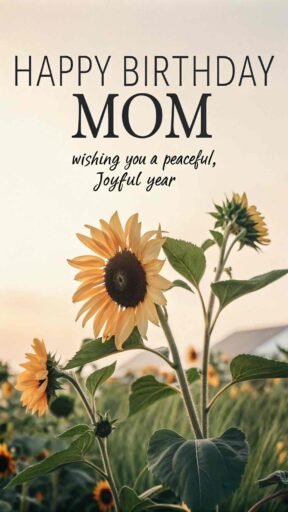 A calm and peaceful design featuring sunflowers, making it an ideal happy birthday mom image with sunflowers to create a tranquil birthday wish.