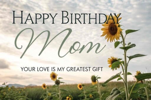 A soft and dreamy design with sunflowers and clouds, ideal for a happy birthday mom image with sunflowers, expressing warmth and love.