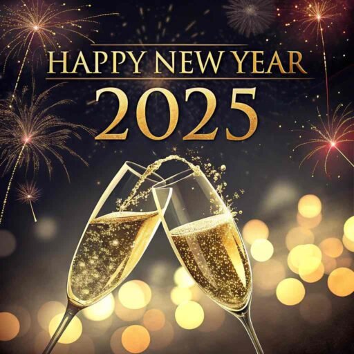 Raise your glass with this "happy new year 2025 image for download," featuring bold text and a celebratory champagne scene.
