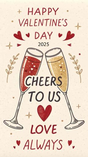 A celebration of love and togetherness, ideal for "happy valentine's day 2025 images" to share a toast with a loved one.