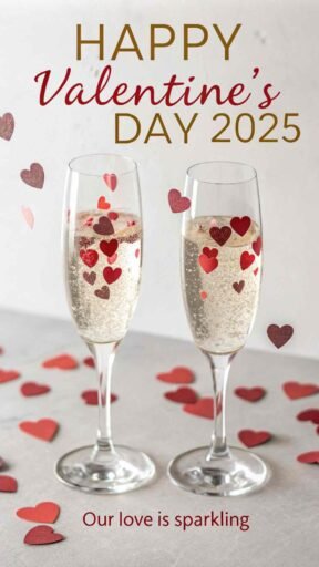 An image filled with joy and celebration, perfect for "happy valentine's day 2025 images" to share a bubbly toast.